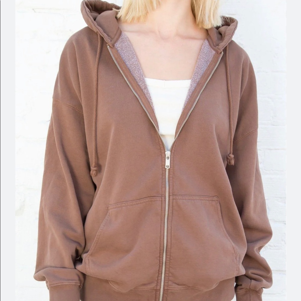 brandy melville brown oversized zip-up hoodie